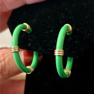 Vintage Napier Green Enamel and Gold Hoop Earrings